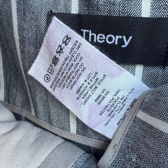 Theory Gray/White Striped High Waist Shorts ("No Belt Included") Women's Size 00 - Picture 4 of 9